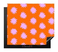 "KitchenYeah© Protector Vitroceramica 59x52 cm Tapa para induccion Placa Encimera Cubre de Protectora Cocina Retro - Flores - Naranja"