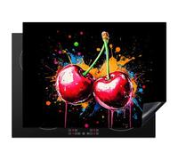 KitchenYeah© Protector Vitroceramica 70x52 cm Tapa para induccion Placa Encimera Cubre de Protectora Cocina Cerezas - Fruta - Graffiti - Pintura - Abstracto - Moderno - Colores