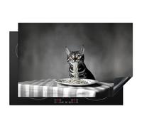 KitchenYeah© Protector Vitroceramica 80x52 cm Tapa para induccion Placa Encimera Cubre de Protectora Cocina Bengala - Gato - Mantel - Negro - Blanco - Animal