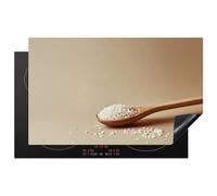 KitchenYeah© Protector Vitroceramica 83x51 cm Tapa para induccion Placa Encimera Cubre de Protectora Cocina Cuchara - Arroz - Madera - Beige