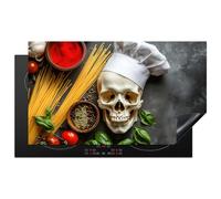 KitchenYeah© Protector Vitroceramica 90x52 cm Tapa para induccion Placa Encimera Cubre de Protectora Cocina Esqueleto - Hierbas - Comida - Cráneo - Cocinero