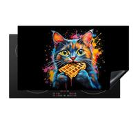 KitchenYeah© Protector Vitroceramica 91x52 cm Tapa para induccion Placa Encimera Cubre de Protectora Cocina Gato - Graffiti - Colores - Gofre - Comida