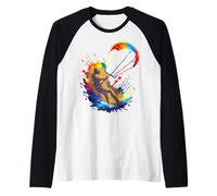 Kitesurf Art Splash - Deporte Extremo Jinete y alas Coloridas Camiseta Manga Raglan