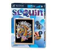 Kitfix - Sequin Art Caballo con marco de madera - 27 x 36cm - Sequin Art Blue Premium - Imagen de lentejuelas - Kit de bricolaje para jóvenes, adultos y niños a partir de 8+ - 1517