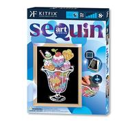 Kitfix - Sequin Art Copa de helado con marco de madera - 27 x 36cm - Sequin Art Blue Premium - Imagen de lentejuelas - Kit de bricolaje para jóvenes, adultos y niños a partir de 8+ - 1305