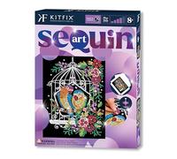 Kitfix - Sequin Art Purple - Jaula de pájaros - Imagen de lentejuelas - 27 x 36 cm - Kit de bricolaje para niños, jóvenes y adultos a partir de 8+ - 1945