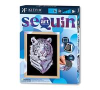 Kitfix - Sequin Art Tigre de las nieves con marco de madera - 27 x 36cm - Sequin Art Blue Premium - Imagen de lentejuelas - Kit de bricolaje para jóvenes, adultos y niños a partir de 8+ - 1217