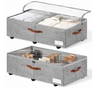 KitHero Almacenamiento grande para debajo de la cama de 60 litros con ruedas, paquete de 2, contenedor para zapatos debajo de la cama con tapa transparente, 10.5 pulgadas con ruedas debajo de la cama