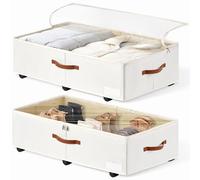 KitHero Almacenamiento grande para debajo de la cama de 60 litros con ruedas, paquete de 2, contenedor para zapatos debajo de la cama con tapa transparente, 10.5 pulgadas con ruedas debajo de la cama