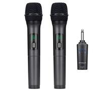 Kithouse K380A - Micrófonos inalámbricos de mano UHF duales con receptor Bluetooth recargable - Karaoke/habla/iglesia (negro elegante)