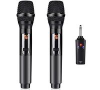 KITHOUSE Micrófono inalámbrico, K380S sistema de micrófono dinámico de metal inalámbrico dual con receptor recargable, para cantar karaoke, boda, fiesta, discurso, iglesia, reunión