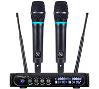 Kithouse S9 UHF - Sistema de micrófono inalámbrico recargable para karaoke, micrófono inalámbrico dual con caja receptora Bluetooth + control de volumen ECHO para karaoke, canto, discurso, reunión,