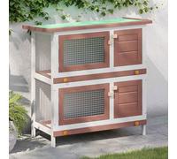 kithwjll Conejera de madera con 4 puertas, 2 niveles, 90 x 45 x 90 cm, tejado rojo resistente a la intemperie, jaula para animales pequeños para conejeras, casa de roedores, rueda libre y caño, con