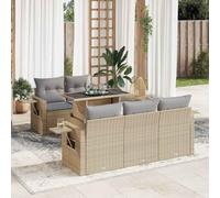 kithwjll Juego de 6 sofás de jardín de ratán de polietileno beige con bolsillos de almacenamiento, bolsa impermeable, mesa ajustable, mesa de cristal templado, para terraza, balcón, exterior