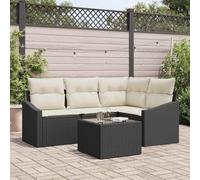 kithwjll Juego de sofás de jardín con cojines de 5 piezas, color negro de poliratán, para terraza, balcón, mesa regulable en altura y bolsillos de almacenamiento