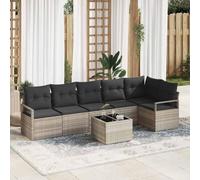 kithwjll Juego de sofás de jardín de 7 piezas, color gris claro, de poliratán, conjunto modular con mesa, aspecto de salón rectangular, para terraza y balcón, hasta 6 plazas