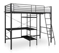 kithwjll Litera con marco de mesa de metal negro de 90 x 200 cm, cama infantil estable con barandilla de seguridad y escalera, cama juvenil que ahorra espacio para dormitorio