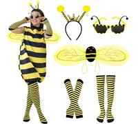 Kitimi Disfraz de abeja/mariquita para mujer, disfraz de abeja/mariquita, disfraz para adulto, disfraz de mujer, para carnaval, cosplay, con diadema, calcetines, gafas, vestido, Abejas, M