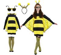 Kitimi Disfraz de Abeja para Mujer, Disfraz de Abeja para Adultos, Conjunto de 4 Piezas para Carnaval, Halloween y Cosplay con Diadema, Calcetines, Gafas, Alas