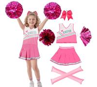 Kitimi Disfraz de animadora para niños y niñas, disfraz de animadora, uniforme escolar, top con falda, pompones, goma para el pelo, bastones para carnaval, fiestas, cosplay