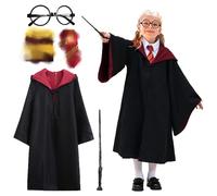 Kitimi Disfraz de Harry para niño, 5 piezas, disfraz de Hermione, con varita mágica, capa, gafas, corbata, cosplay, disfraz para niños, Halloween, día mundial del libro, fiesta de carnaval, talla 145