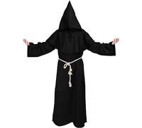 Kitimi Disfraz de Monje Hombre Negro con Cruz, Disfraz Monje Sacerdote, Disfraz Monje Medieval Satanico, Disfraces Adultos Hombre Monje, Disfraz Carnaval Hombre para Halloween