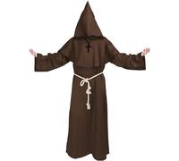 Kitimi Disfraz de Monje Marrón con Cruz, Sacerdote Medieval Satánico para Hombre, Carnaval y Halloween