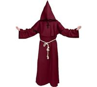 Kitimi Disfraz de Monje Rojo Con Cruz, Sacerdote Medieval Satánico, Para Adultos Hombre, Carnaval y Halloween
