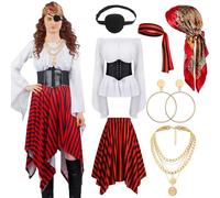 Kitimi Disfraz de Pirata Mujer, Disfraz de Pirata para Adulto con Parche en el ojo, Collar y Pendientes, Disfraz para Carnaval, Halloween para Adulto y Mujer (XL)