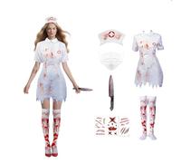 Kitimi Disfraz Enfermera Zombie Mujer, Disfraz Enfermera Halloween con Calcetines y Pegatinas, Sangrienta Uniforme Mujer para Halloween Carnaval Cosplay y Reuniones Temáticas