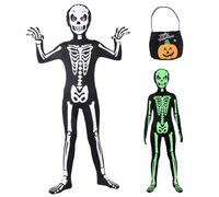 Kitimi Disfraz Esqueleto para Niños, Disfraz Esqueleto Halloween Niño, Jumpsuit con Estampado Esqueleto Brilla en la Oscuridad,Disfraz Halloween Niño Miedo, Halloween, Carnaval