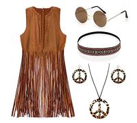Kitimi Disfraz Hippie Mujer, Accesorios Hippie, Disfraz Años 70 Mujer, Chaleco Hippie con Gafas Hippie, Pendientes Collar Hippie, Diadema Hippie, Hippie Accesories Costume para Halloween Carnaval