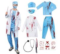Kitimi Disfraz Médico Zombie Hombres, Costume Cirujano Zombie Horror con Top Pantalones y Estetoscopio, Disfraz Cirujano Halloween Hombres Conjunto Traje Carnaval Cosplay