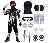 Kitimi Disfraz Ninja Niño Conjunto Cosplay Anime Disfraz Carnaval con Accesorios Ninja Carnaval Costume Niños Cosplay Disfraz para Carnaval Fiestas Disfraces Temáticas Party Navidad Negro Plateado S