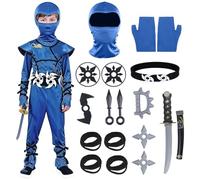 Kitimi Disfraz Ninja Niño Conjunto Cosplay Anime Disfraz Carnaval con Accesorios Ninja Carnaval Costume Niños Cosplay Disfraz para Carnaval Fiestas Disfraces Temáticas Party Navidad Azul XL