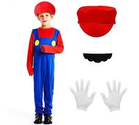 Kitimi Disfraz para Niños y Adultos, Disfraz de Superhéroe con Traje, Gorra y Barba, Disfraz de Carnaval y Halloween (Niños-Rojo XL)