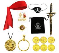 Kitimi Disfraz Pirata Accesorios con Pirata Sombrero Parche Brújula Bolso Pendiente Pirata, Disfraz Pirata Capitán Cosplay de Halloween Carnaval