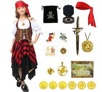 Kitimi Disfraz Pirata Niña y Niño, Sombrero Parche Brújula Bolso Pendiente, Capitán Cosplay Halloween Carnaval