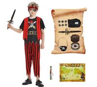 Kitimi Disfraz Pirata Niño con Pirata Accesorios Máscara de Ojo Mapa Tesoro Parche Brújula Monedero Pendiente para Disfraz de Carnaval Fiesta de Cosplay Halloween Cumpleaños Mascarada Costume Conjunto