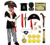 Kitimi Disfraz Pirata Niño, Pirata Disfraz con Pirata Sombrero Parche Brújula Bolso Pendiente Pirata, Disfraz Pirata Capitán Cosplay de Halloween Carnaval(L)