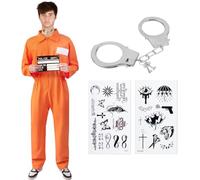 Kitimi Disfraz Prisionero Naranja Hombre Disfraz de prisión naranja con esposas Ropa de Prisionero Adultos Hombres Orange Prisioner Unisex prisión Carnaval Fiesta Halloween Cosplay