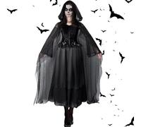 Kitimi Halloween Disfraz de novia fantasma para mujer, disfraz de bruja vampiro, vestido de Cape Carnaval Cosplay adulto, disfraz de bruja vestido vampiro capa negra guantes de Halloween fiesta fiesta