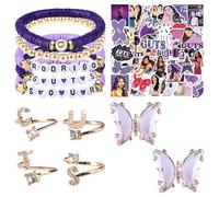 Kitimi Olivia Merch - Juego de pulsera para fanáticos, pulsera inspirada en el álbum de música Guts Sour de Rodrigo, aretes de mariposa morada, calcomanías para fanáticos de conciertos, regalos para