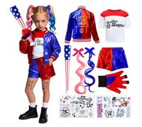 Kitimi Quin Costume Disfraz de Quin, incluye chaqueta, Camiseta, Cortos y Guantes de Medias, Disfraz para Niñas y Accesorios para Fiestas, Carnaval y Halloween Cosplay