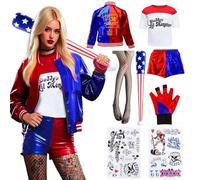 Kitimi Quin Costume Disfraz de Quin, incluye chaqueta, Camiseta, Cortos y Guantes de Medias, Disfraz para Adultos y Accesorios para Fiestas, Carnaval y Halloween