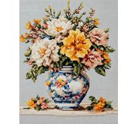 kitphoenix Kit Punto De Cruz 14Ct Tela Estampada Ramo De Flores En Jarrón 40X50Cm Kit De Bordado Bricolaje Entrada Simple Bordado Previo A La Impresión Para Niñas Manualidades Artículos