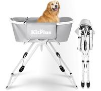 KITPLUS Bañera elevada para perros, estación de lavado portátil de 5 alturas ajustables para mascotas pequeñas a grandes, bañera plegable con almacenamiento y diseño antideslizante, color gris