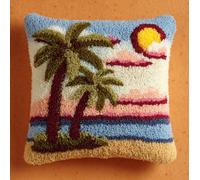 Kitquiver Kit De Cojín De Con Gancho De Pestillo,Árbol De Playa Dibujos Bordado De Alfombras,Patrón De Lona De Ganchillo,Manualidades Para,Adultos Y Principiantes,43 X 43Cm