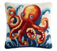 Kitquiver Kit De Cojín De Con Gancho De Pestillo,Pulpo Bordado De Alfombras,Patrón De Lona De Ganchillo,Manualidades Para Niños,Adultos Y Principiantes,43 X 43Cm