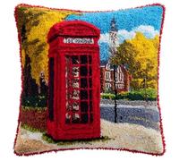 Kitquiver Kit De Gancho De Pestillo Para Bricolaje,Cabina Telefónica Roja Materiales De Almohada 3D,Bordado De Gancho,Apta Para Principiantes Y Adultos,43X43 Cm Juego De Cojines De Nudos